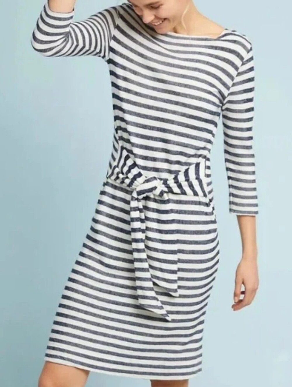 Anthropologie T. La Becky Black/White Striped Knit Front Tie Dress XL Parisian